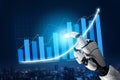 Robotic Hand Interacting with Modern Data Graphs and Financial Charts in Futuristic Technology Concept Impute Royalty Free Stock Photo
