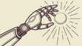 Robotic Hand Interacting with Sun, AI and Environment, vector design Generative AI Royalty Free Stock Photo