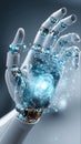Robotic hand interacting with transparent touchscreen Royalty Free Stock Photo