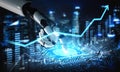 Futuristic Robotic Hand Interacting with Digital Data and Graphs Representing Growth in Technology and Business Royalty Free Stock Photo