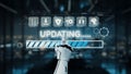 Futuristic robotic hand interacting with digital interface, updating progress bar, technology and automation theme in Royalty Free Stock Photo
