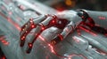 robotic hand interacts with vr interface, showcasing futuristic technology in a compelling banner design