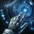 Robotic Hand Navigating a Futuristic Interface in Deep Space Royalty Free Stock Photo