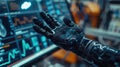 Robotic Hand Operating Computer Screen Royalty Free Stock Photo