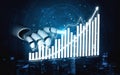 Robotic Hand Pointing at Digital Growth Chart with Futuristic Background and Data Visualization Elements Impute Royalty Free Stock Photo