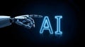 Robotic Hand Pointing At Glowing Artificial Intelligence Letters On Dark Futuristic Background Royalty Free Stock Photo
