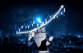 Robotic Hand Pointing at Rising Graph in Digital Business Analytics Concept Impute Royalty Free Stock Photo