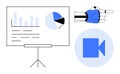 Robotic Hand Pointing to Data Chart and Video Icon Representing AI in Analytics and Multimedia Tools Royalty Free Stock Photo