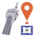 Robotic Hand Pointing Towards Location Pin with AI Microchip Representing Technology and Innovation Royalty Free Stock Photo