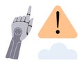 Robotic Hand Pointing at Warning Sign with Cloud Symbolizing AI-Powered Alerts Royalty Free Stock Photo