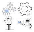 Robotic Hand Interacting with CRM Interface and Robot Analyst Presenting Data Insights Royalty Free Stock Photo