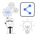 Robotic Hand Interacting with CRM Gear, Sharing Icon, and Lightbulb Innovation Concept Royalty Free Stock Photo