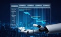Robotic Hand Presenting Gantt Chart for Project Management and Planning with Digital Background for Business Analysis Royalty Free Stock Photo