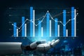 Advanced Data Analysis and Visualization with Robotic Hand Presenting Financial Graphs and Statistics in a Modern Royalty Free Stock Photo