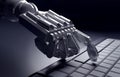 Robotic Hand Pressing Enter Key On Keyboard. 3d rendering. worki Royalty Free Stock Photo