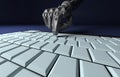 Robotic Hand Pressing Enter Key On Keyboard. 3d rendering. working with computer keyboard Royalty Free Stock Photo