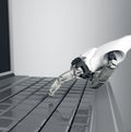 Robotic Hand Pressing Enter Key On Keyboard. 3d rendering. working with computer keyboard Royalty Free Stock Photo