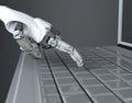 Robotic Hand Pressing Enter Key On Keyboard. 3d rendering. working with computer keyboard Royalty Free Stock Photo