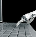 Robotic Hand Pressing Enter Key On Keyboard. 3d rendering. working with computer keyboard Royalty Free Stock Photo