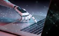 Robotic hand pressing a keyboard on a laptop 3D rendering Royalty Free Stock Photo