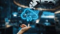 Robotic Hand Interacting with Cloud Storage Interface Representing Data Transfer and Modern Technology Concepts in Royalty Free Stock Photo
