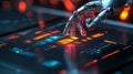 "Futuristic Interface: A Robotic Hand Engages with Digital Innovation"