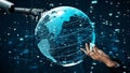 Robotic Hand Reaching for a Digital Globe Representing Global Connectivity and Technology in a Futuristic Data-Driven Royalty Free Stock Photo