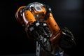 robotic hand, with safety features such as stop switches and pressure sensors, gripping ball