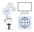 Robotic Hand Selecting CRM Gear with Icons for Analytics, Teamwork, Computer, and Global Network Royalty Free Stock Photo
