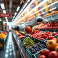 Robotic hand selecting fruits from a supermarket shelf
