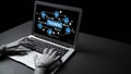 Robotic Hand Typing on Laptop Screen Displaying Training Concept with Data Visualization and Icons Representing Royalty Free Stock Photo