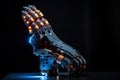 robotic hand, with visible sensors and lights to enhance safety