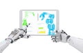 Robotic hand working with digital tablet Royalty Free Stock Photo