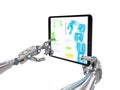 Robotic hand working with digital tablet Royalty Free Stock Photo