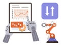 Robotic Hands Analyzing Data and Controlling Automation Processes Digitally Royalty Free Stock Photo