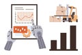 Robotic Hands Analyzing Data, Forklift Moving Boxes, and Bar Graph Showing Growth Royalty Free Stock Photo