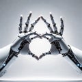 Robotic hands, artificial intelligence, machine learning, big data network connection, data exchange, Royalty Free Stock Photo