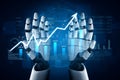 Robotic Hands Displaying Growth and Data Charts in a Futuristic Digital Environment with Graphs and Analytics Scalp Royalty Free Stock Photo