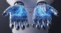 Robotic hands glowing with blue circuitry symbolizing advanced artificial intelligence and future technology Royalty Free Stock Photo