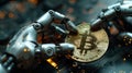 Robotic Hands Grasping Bitcoin Coin Royalty Free Stock Photo
