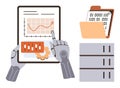 Robotic Hands Analyzing Data on Tablet with Graph and Binary Code File Folder Nearby Royalty Free Stock Photo