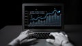Robotic Hands Analyzing Financial Data on Laptop Screen with Graphs and Charts in Dark Environment for Technology and Royalty Free Stock Photo