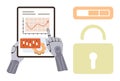 Robotic Hands Analyzing Tablet Data with Graph and Progress Bar Beside Security Lock Icon Royalty Free Stock Photo
