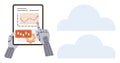 Robot Analyzing Data on Tablet with Graphs and Gears in Cloud Computing Concept Royalty Free Stock Photo