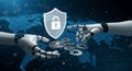 Robotic Hands Securely Manage Global System Gears with Protective Shield Royalty Free Stock Photo