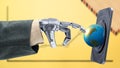 Robotic hands touch the globe on the mobile phone screen Royalty Free Stock Photo