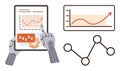 Robotic Hands Interacting with Tablet Displaying Analytics and Growth Chart Royalty Free Stock Photo