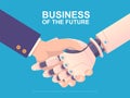 Robotic handshake. Partners robot machine and human vector business background Royalty Free Stock Photo