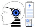 Artificial Intelligence Concept with Robot Head, Gear Icon, Battery Symbol, and CV Document Royalty Free Stock Photo