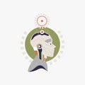 Robotic head profile in flat vector illustration symbolizing artificial intelligence, human and robot interaction, and